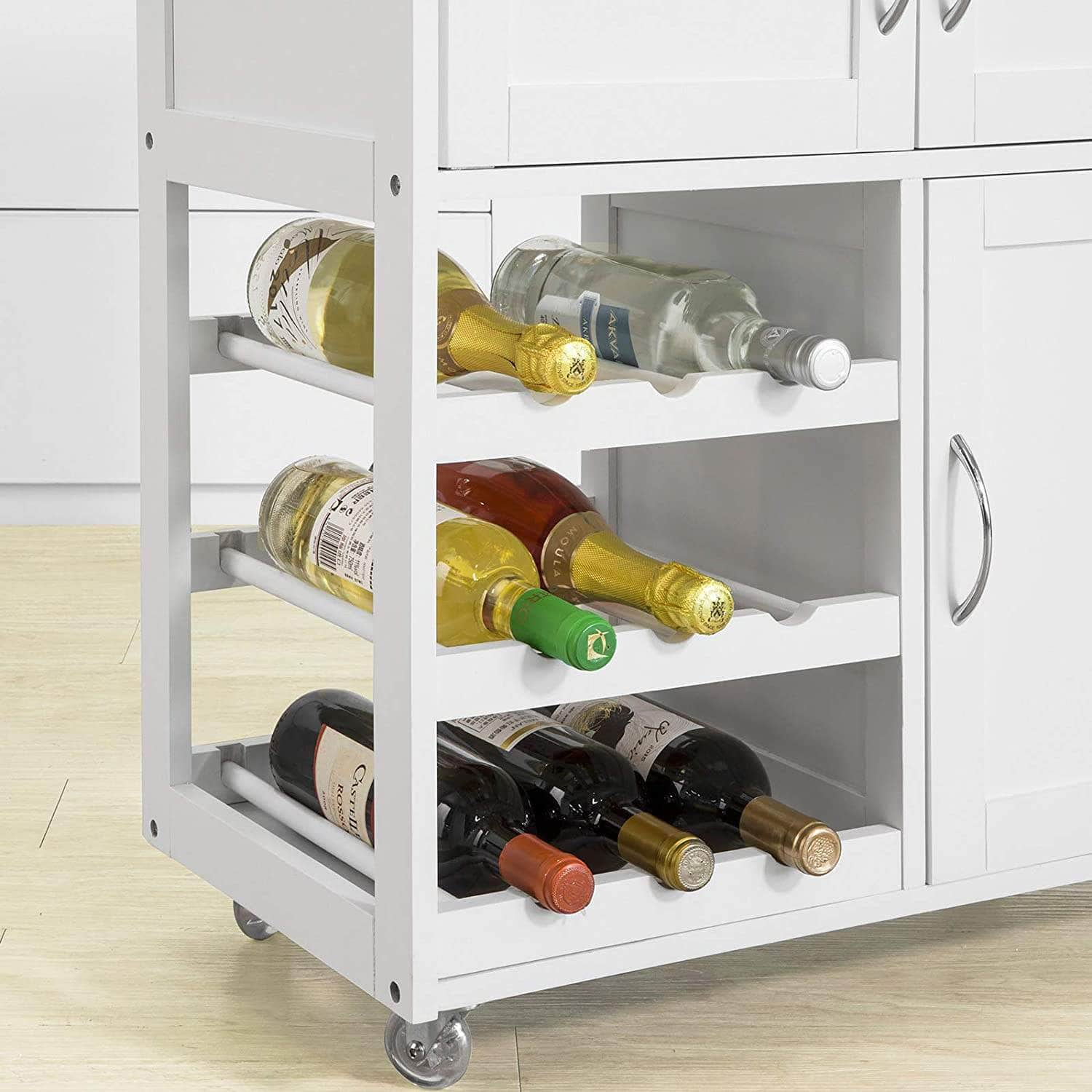 Kitchen Trolley With Wine Racks, Portable Workbench And Serving Cart