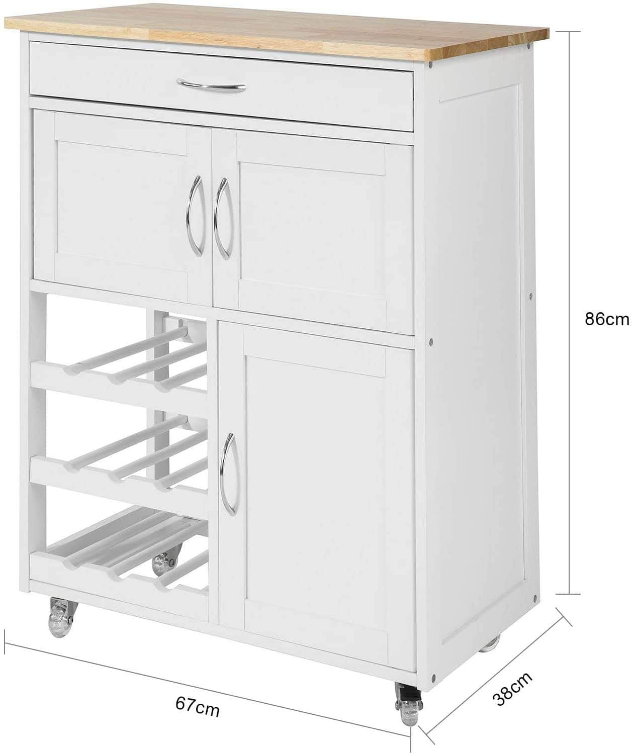 Kitchen Trolley With Wine Racks, Portable Workbench And Serving Cart