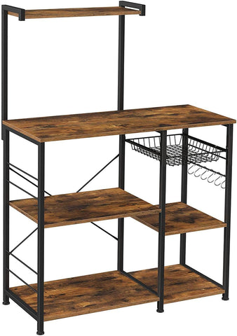 Kithcen Baker'S Rack With Shelves Microwave Stand And 6 S-Hooks Rustic Brown