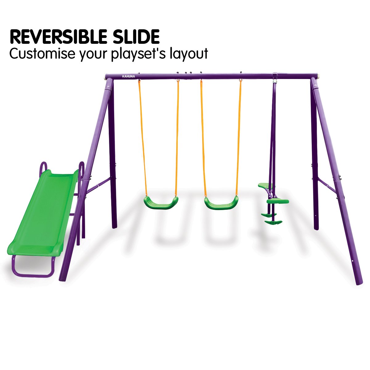 Kids 4-Seater Swing Set with Slide Purple Green