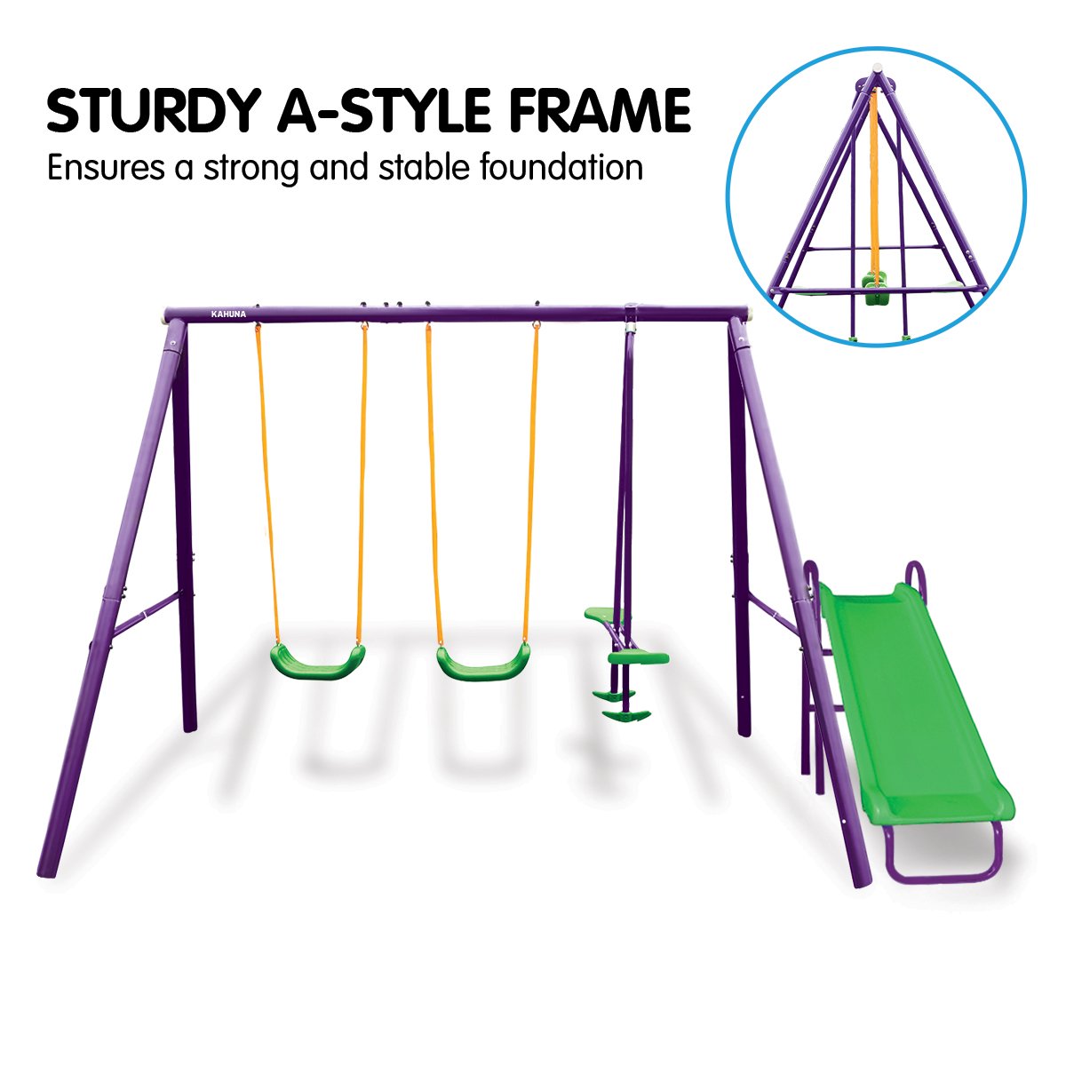 Kids 4-Seater Swing Set with Slide Purple Green