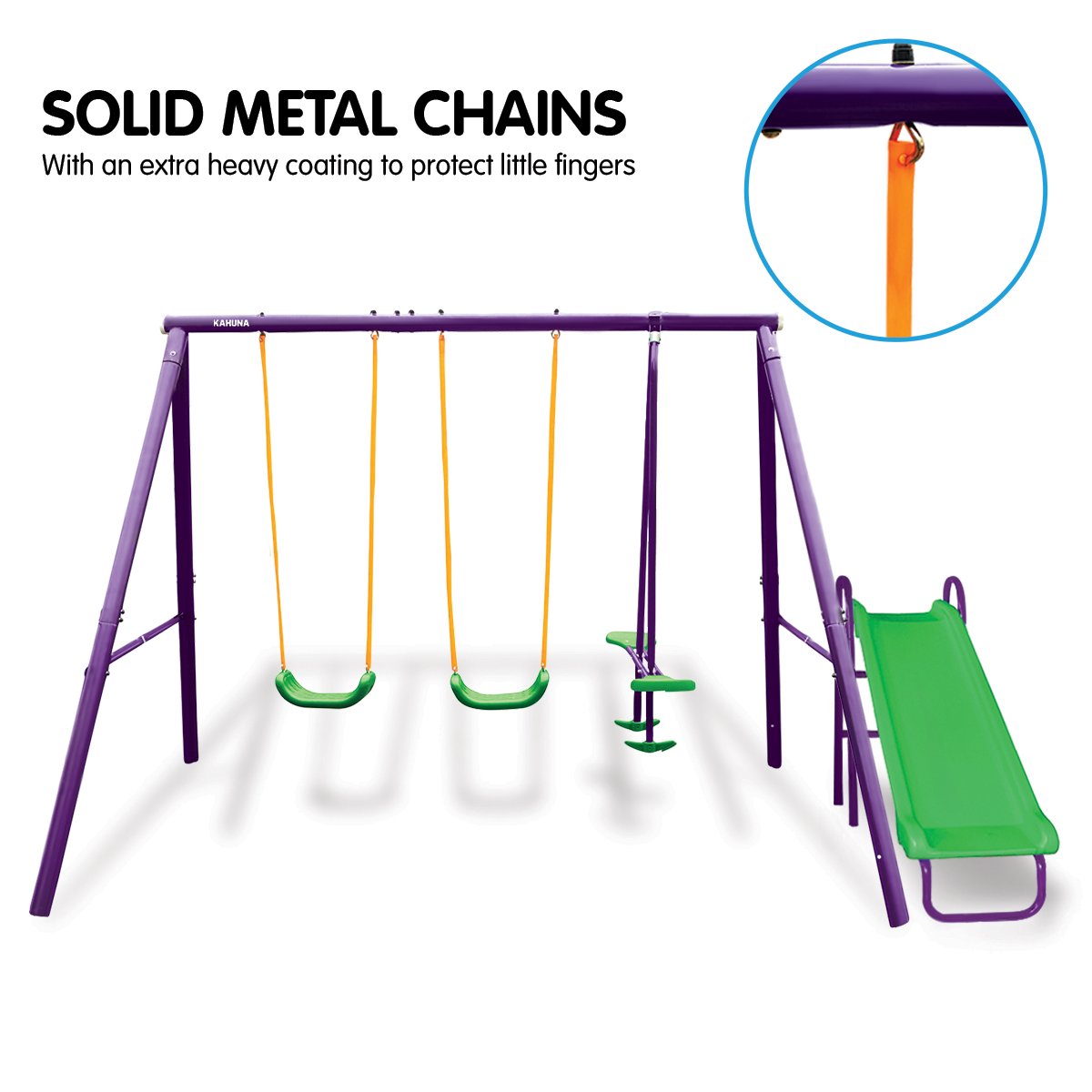 Kids 4-Seater Swing Set with Slide Purple Green