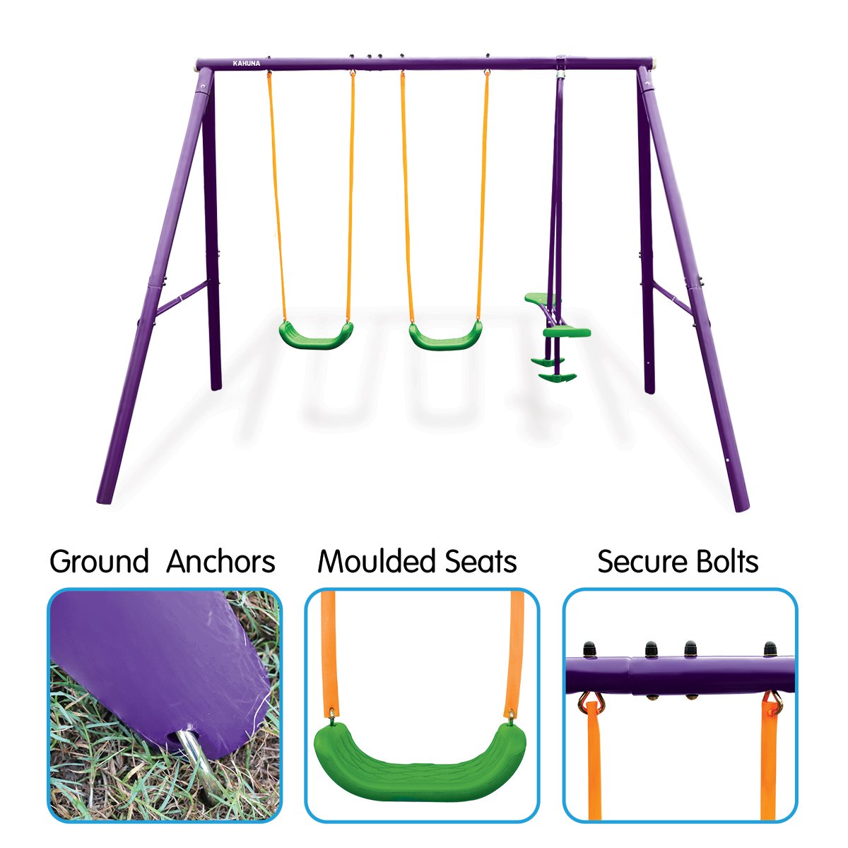 Kids 4-Seater Swing Set Purple Green