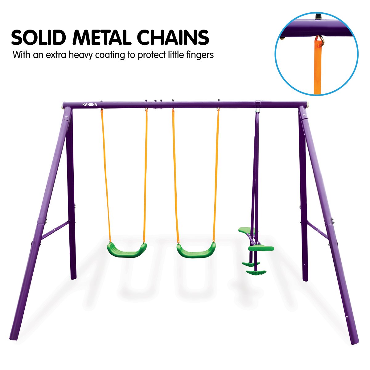 Kids 4-Seater Swing Set Purple Green