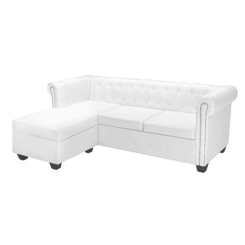 L-shaped Chesterfield Sofa Artificial Leather White