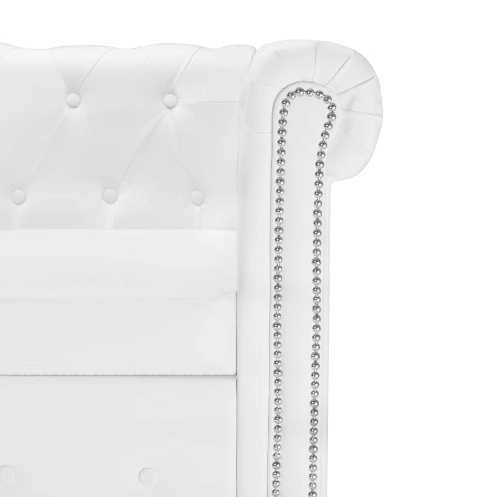 L-shaped Chesterfield Sofa Artificial Leather White