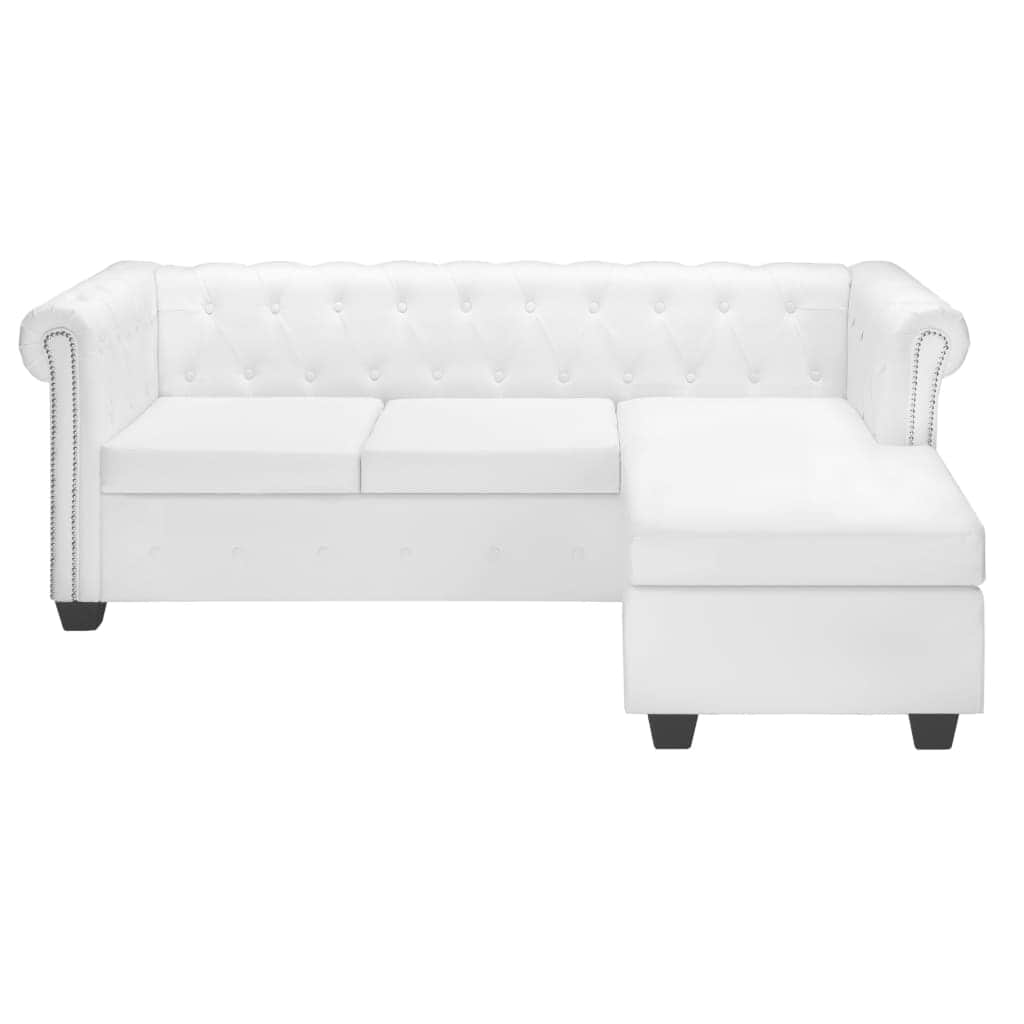 L-shaped Chesterfield Sofa Artificial Leather White