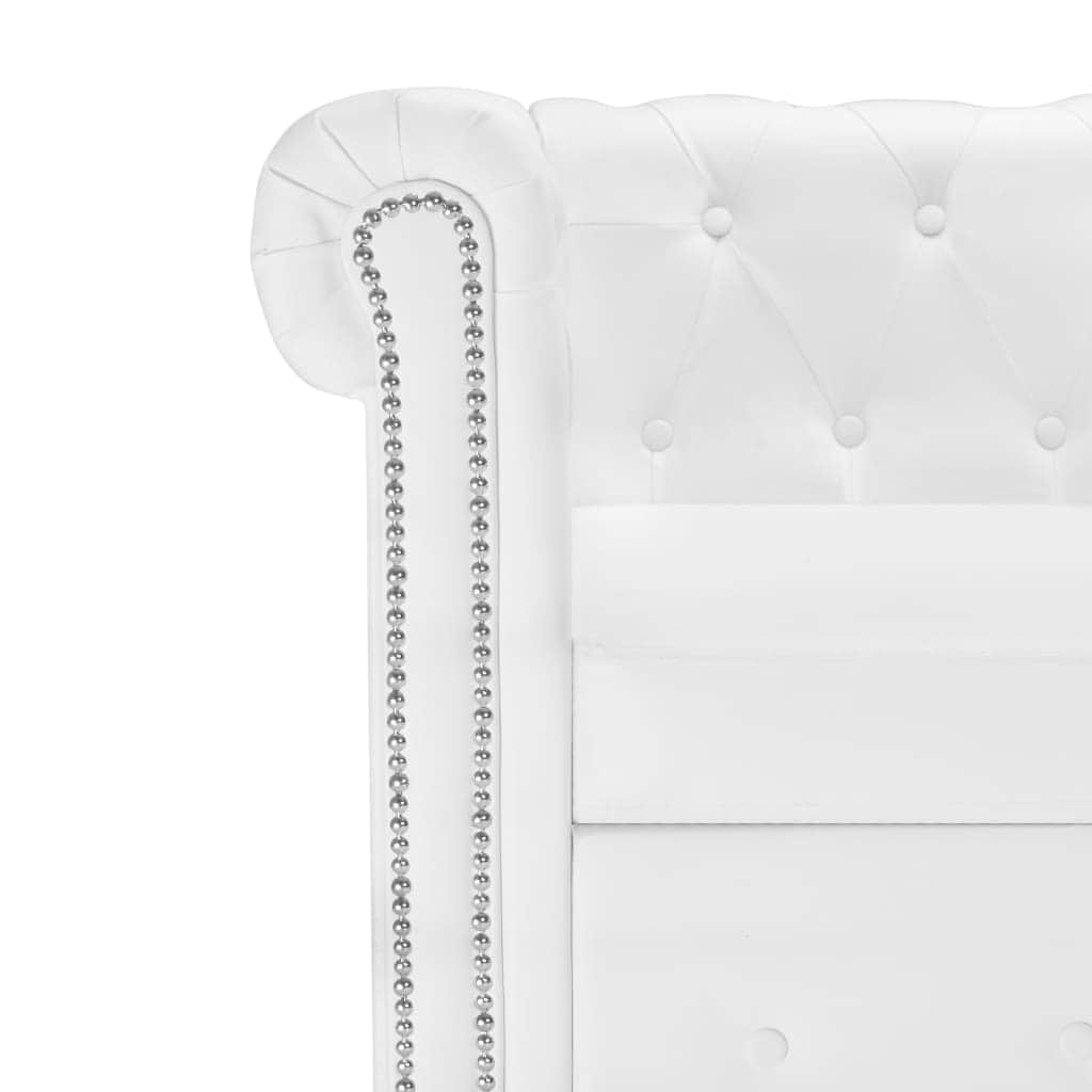 L-shaped Chesterfield Sofa Artificial Leather White