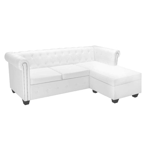 L-shaped Chesterfield Sofa Artificial Leather White