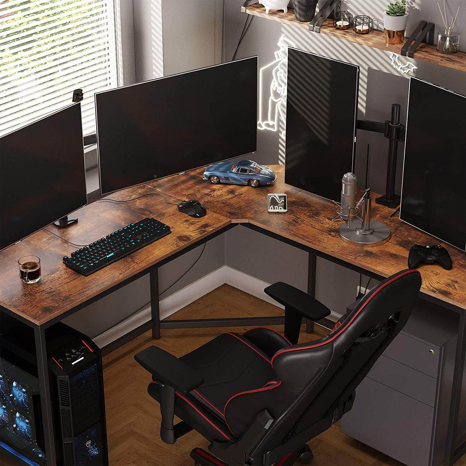 L-Shaped Computer Desk, Rustic Brown And Black