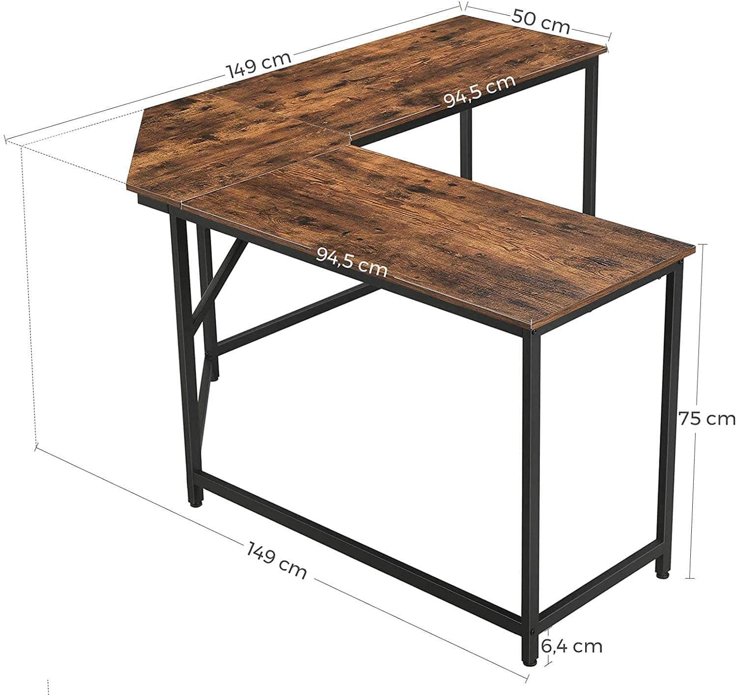 L-Shaped Computer Desk, Rustic Brown And Black