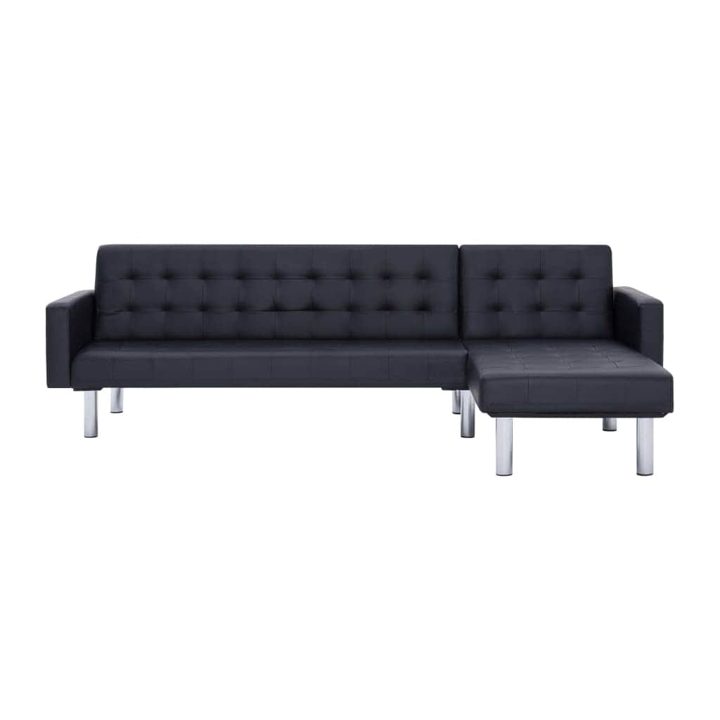 L-shaped Sofa Bed Black Leather