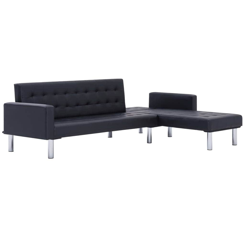 L-shaped Sofa Bed Black Leather