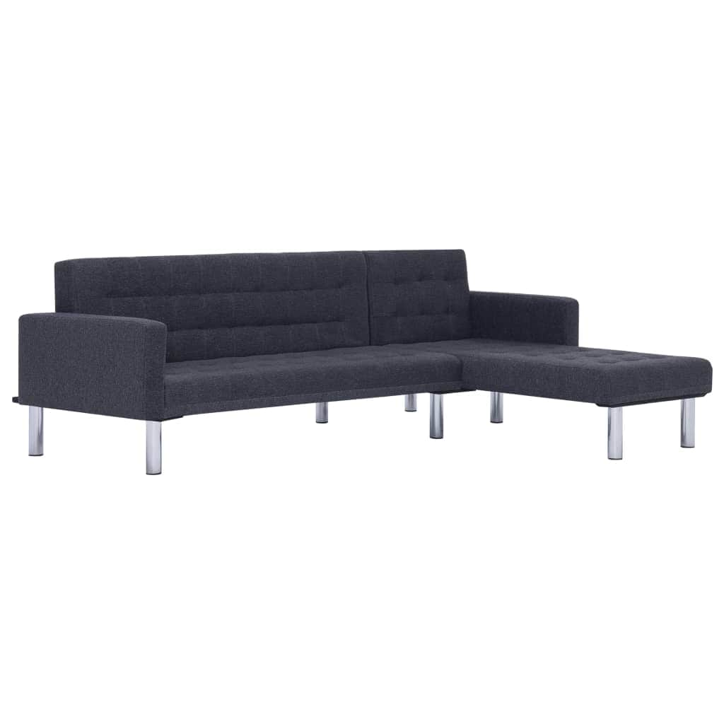 L-shaped Sofa Bed Dark Grey Polyester