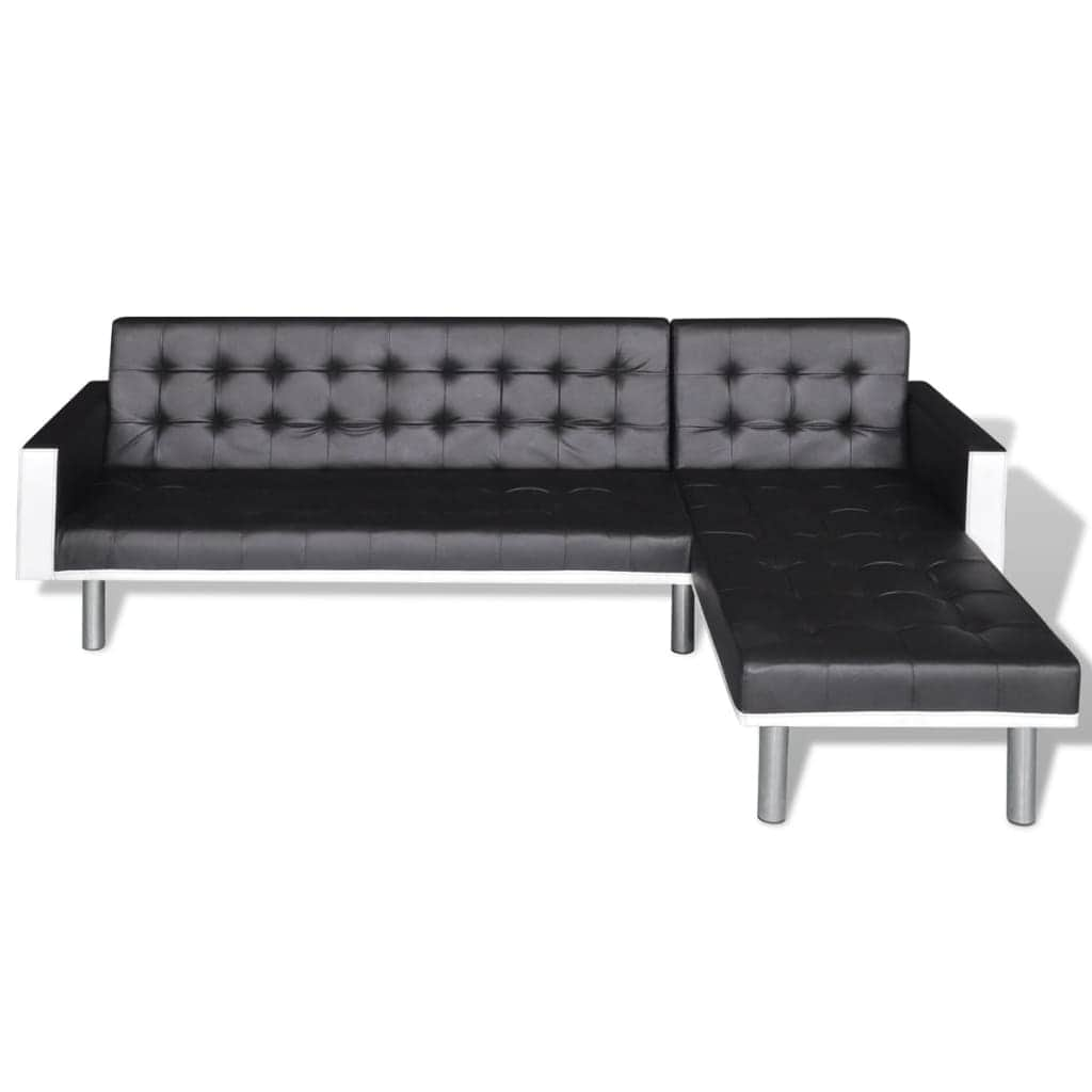 L-shaped Sofa Bed Leather Black