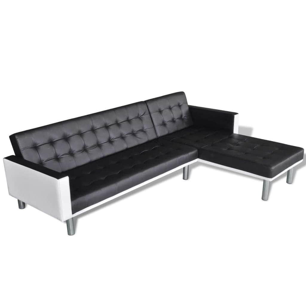 L-shaped Sofa Bed Leather Black