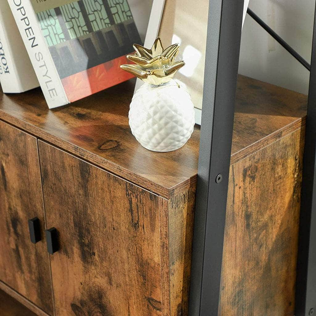 Ladder Bookshelf With Cupboard Rustic Brown