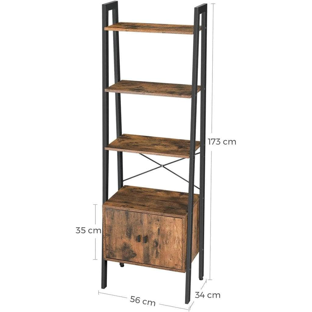 Ladder Bookshelf With Cupboard Rustic Brown