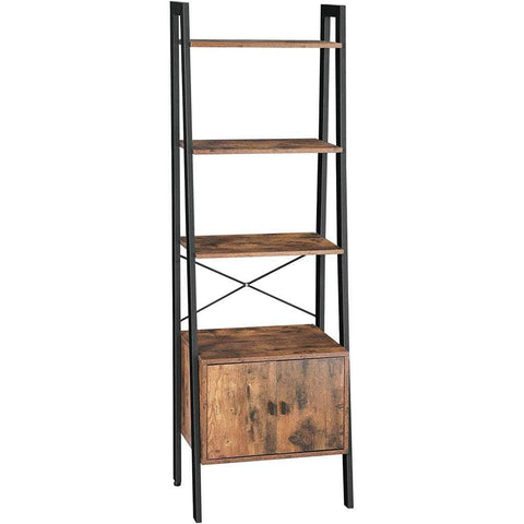 Ladder Bookshelf With Cupboard Rustic Brown