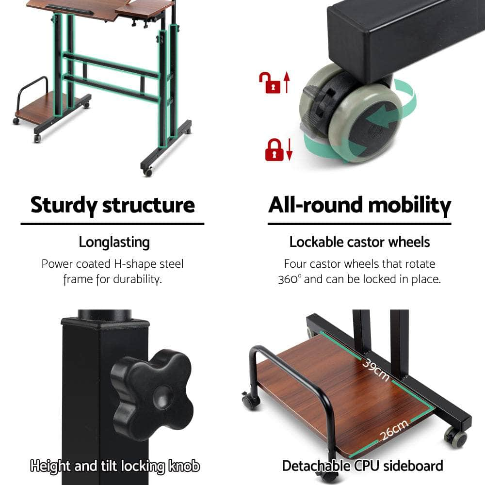 Laptop Desk Table Adjustable Dark Wood 80Cm