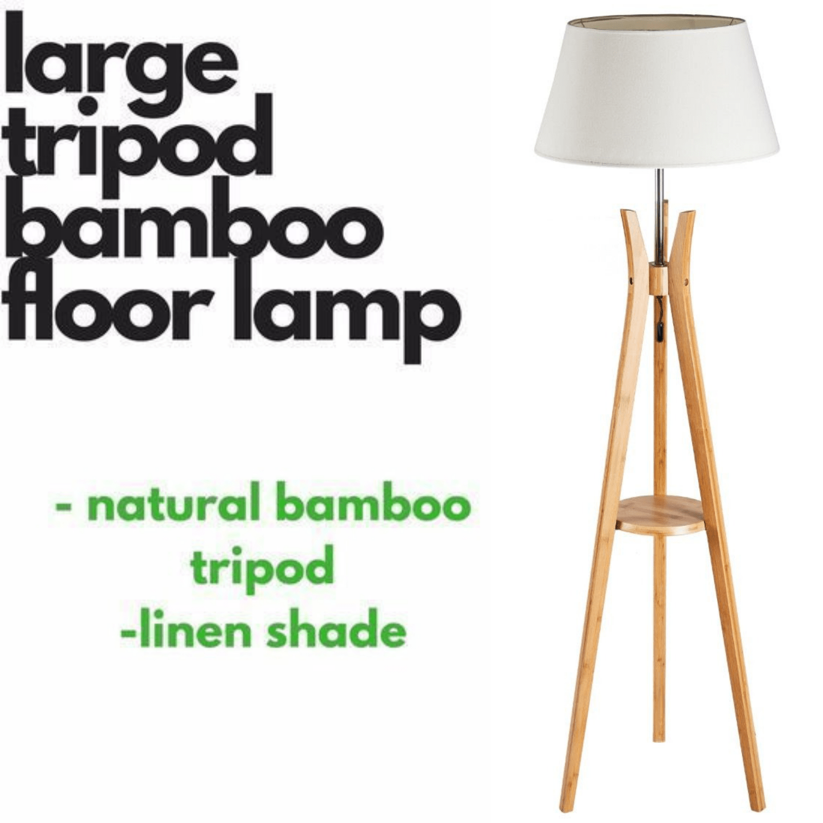 Large Bamboo Tripod Floor Lamp - Linen Shade