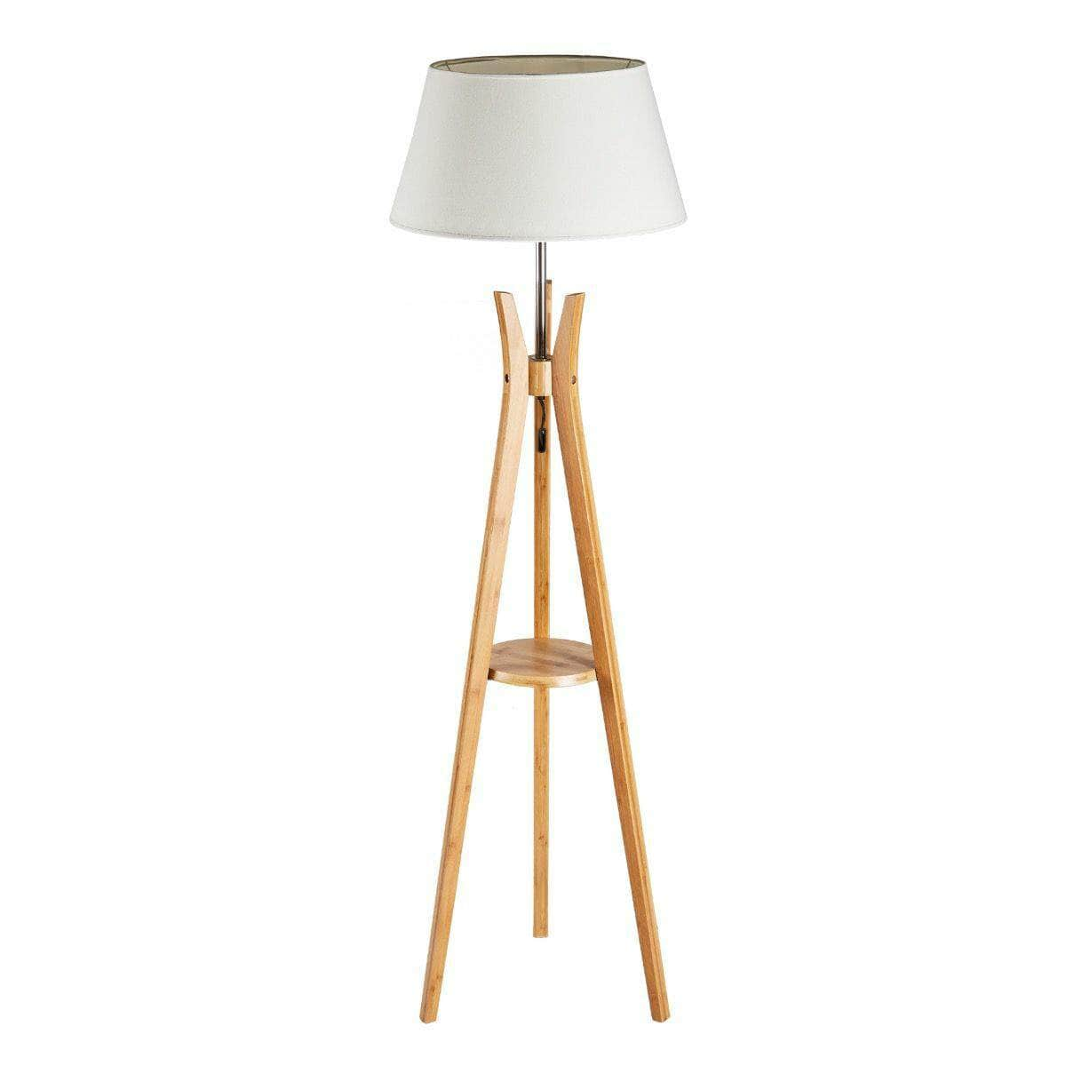 Large Bamboo Tripod Floor Lamp - Linen Shade