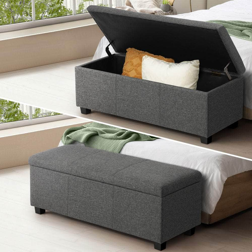 Large Blanket Box Ottoman - Stylish Arm Foot Stool with Ample Storage