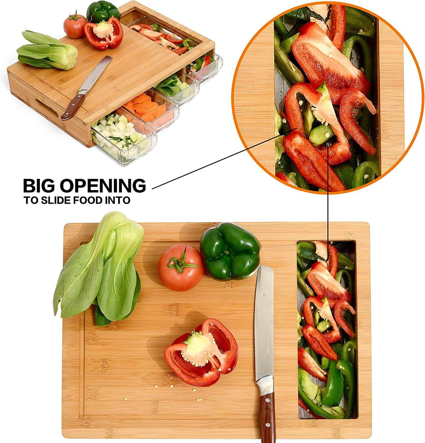 Large Cutting Board and 4 Containers with Mobile Holder gift included