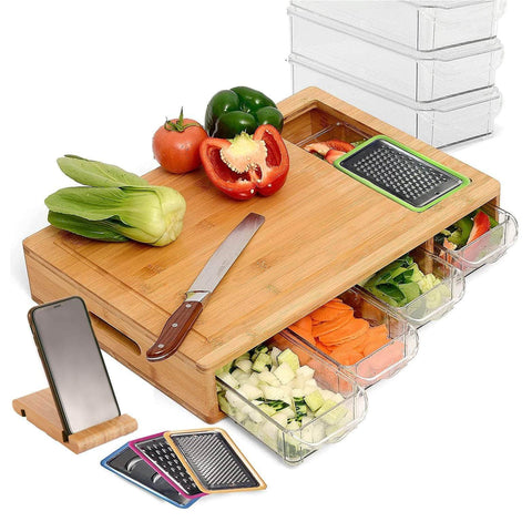 Large Cutting Board and 4 Containers with Mobile Holder gift included