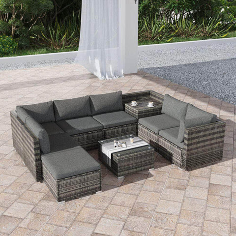 Large Modular Outdoor Ottoman Lounge Set In Grey