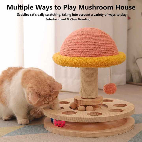 Large Pink Interactive Cat Scratching Post with Ball Track Fun Mushroom