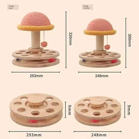 Large Pink Interactive Cat Scratching Post with Ball Track Fun Mushroom