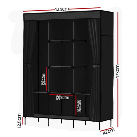 Large Portable Clothes Closet Wardrobe With Shelf Black