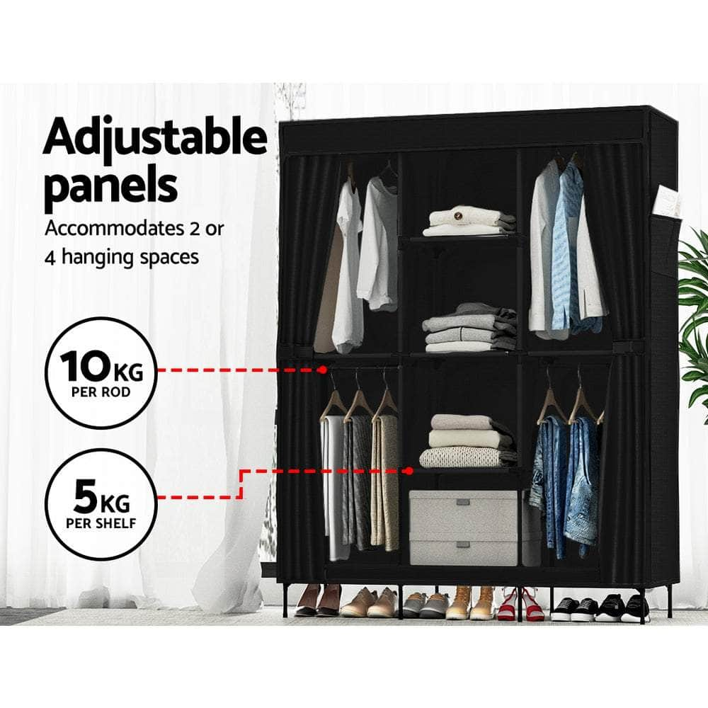 Large Portable Clothes Closet Wardrobe With Shelf Black