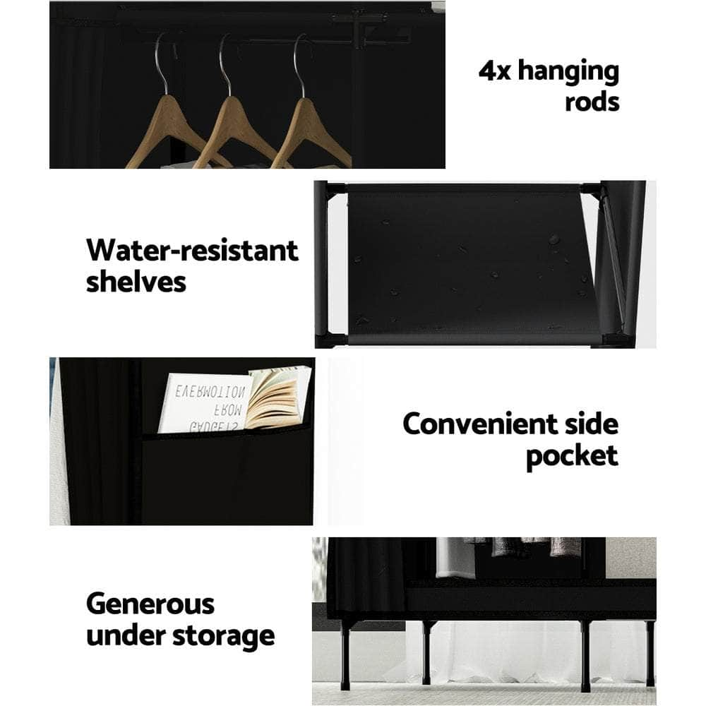 Large Portable Clothes Closet Wardrobe With Shelf Black