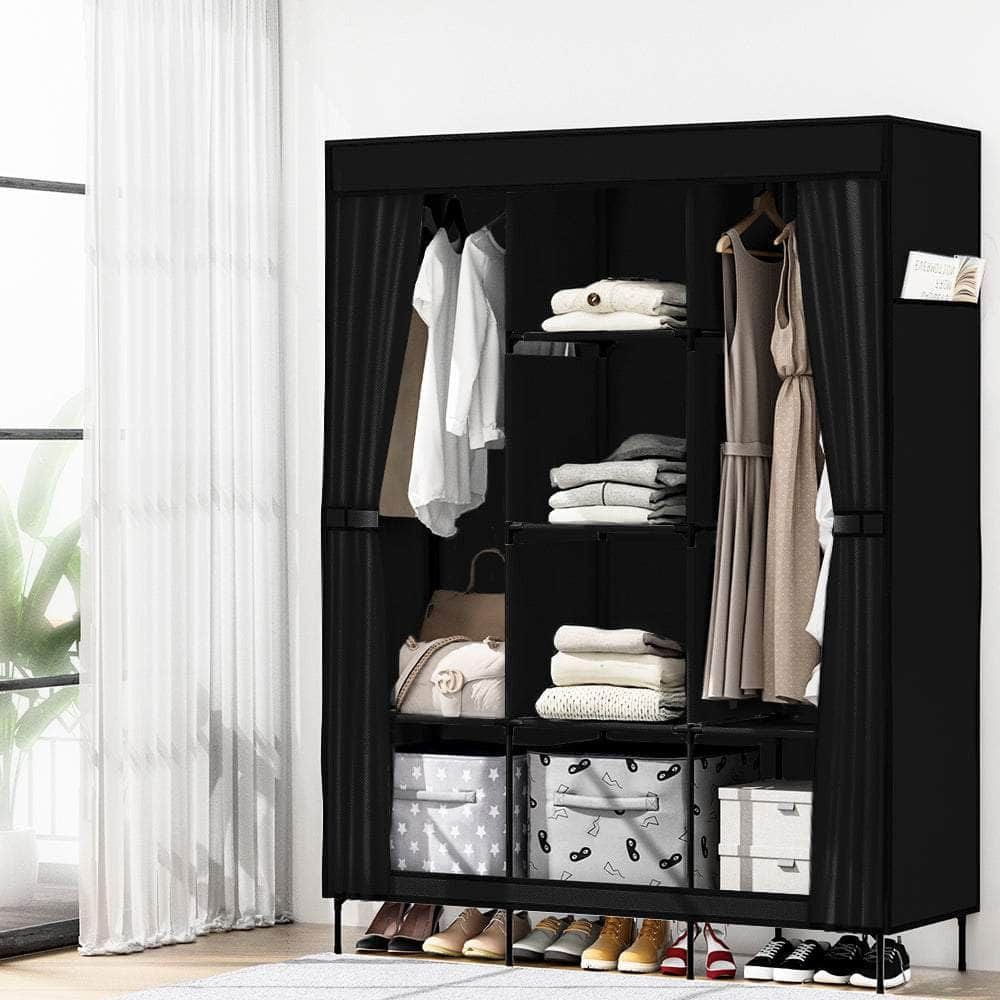 Large Portable Clothes Closet Wardrobe With Shelf Black