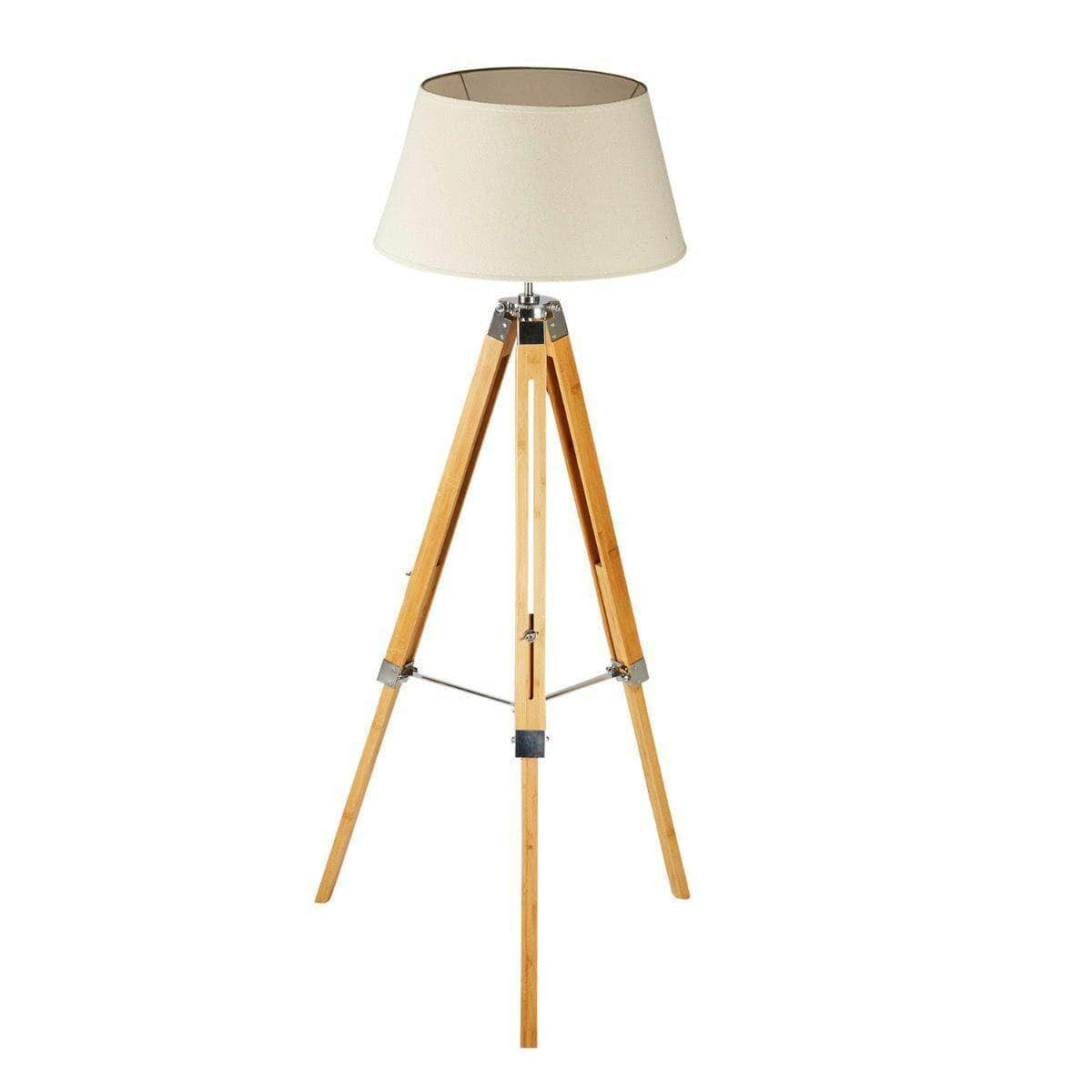 Large Tripod Floor Lamp - Linen Shade/ Retro Vintage