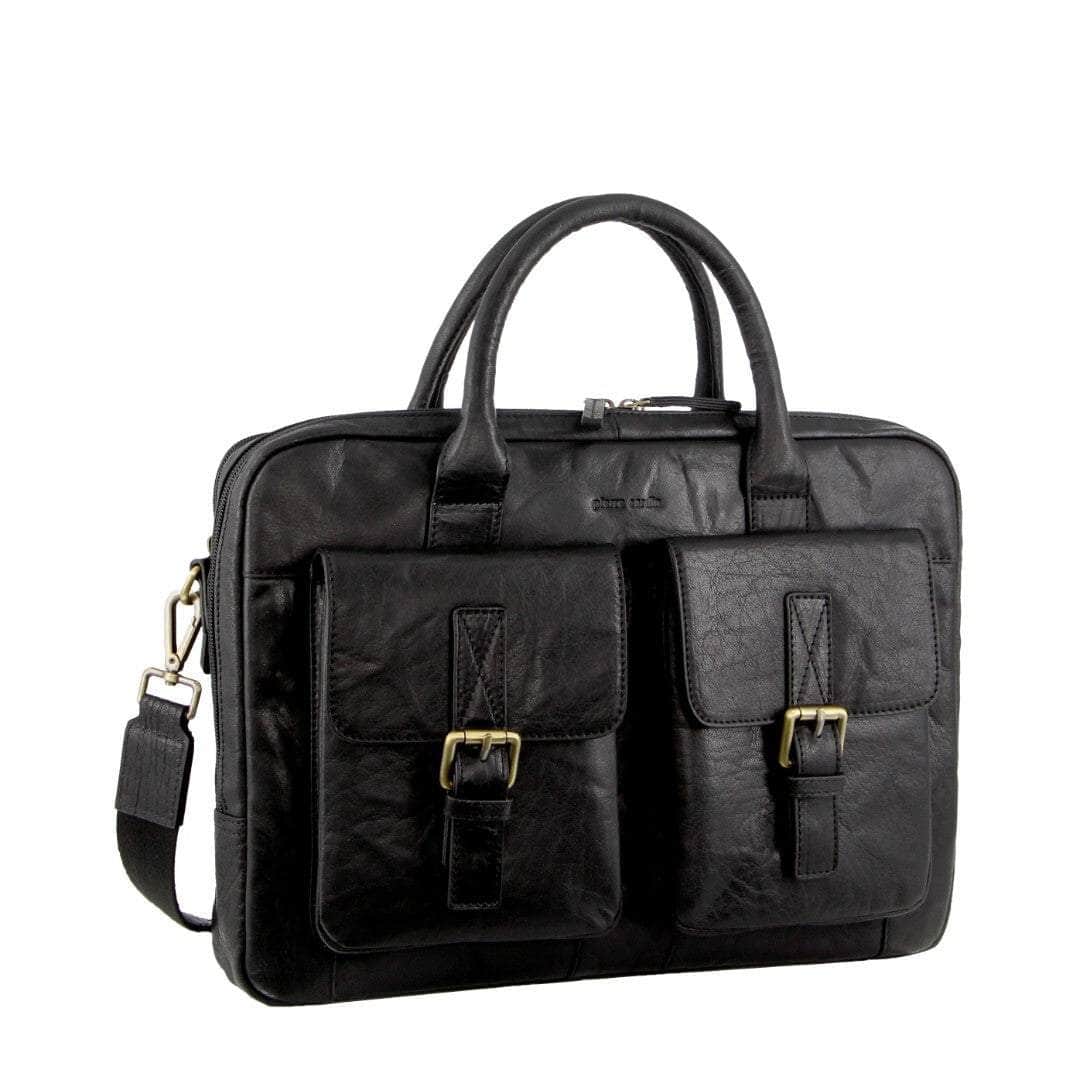 Leather Multi-Compartment Business Laptop Bag - Black