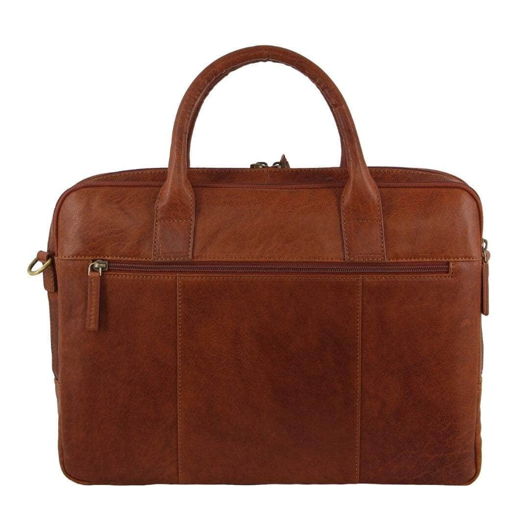 Leather Multi-Compartment Business Laptop Bag - Tan