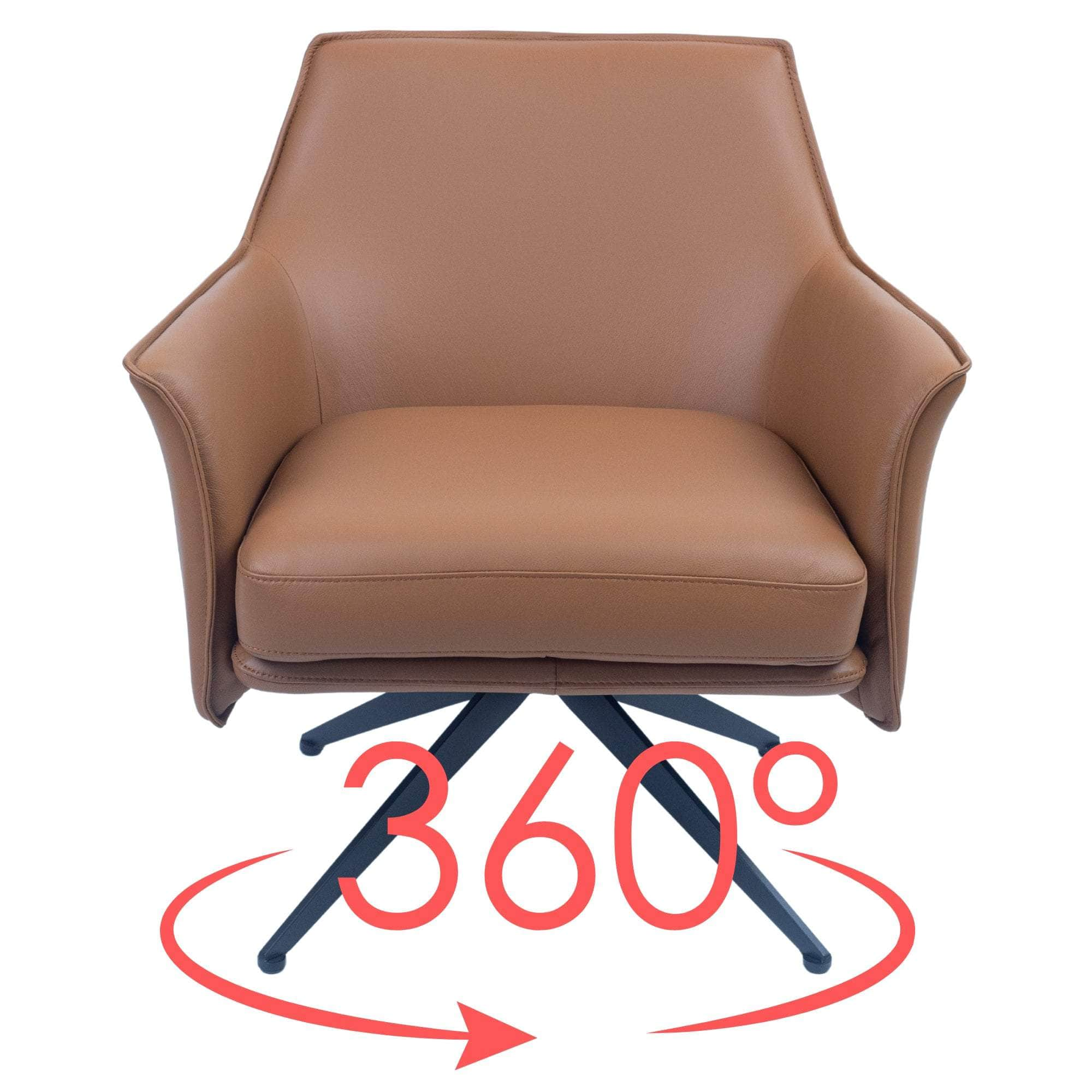 Leather Swivel Occasional Chair Lounge Seat - Brown/Beige