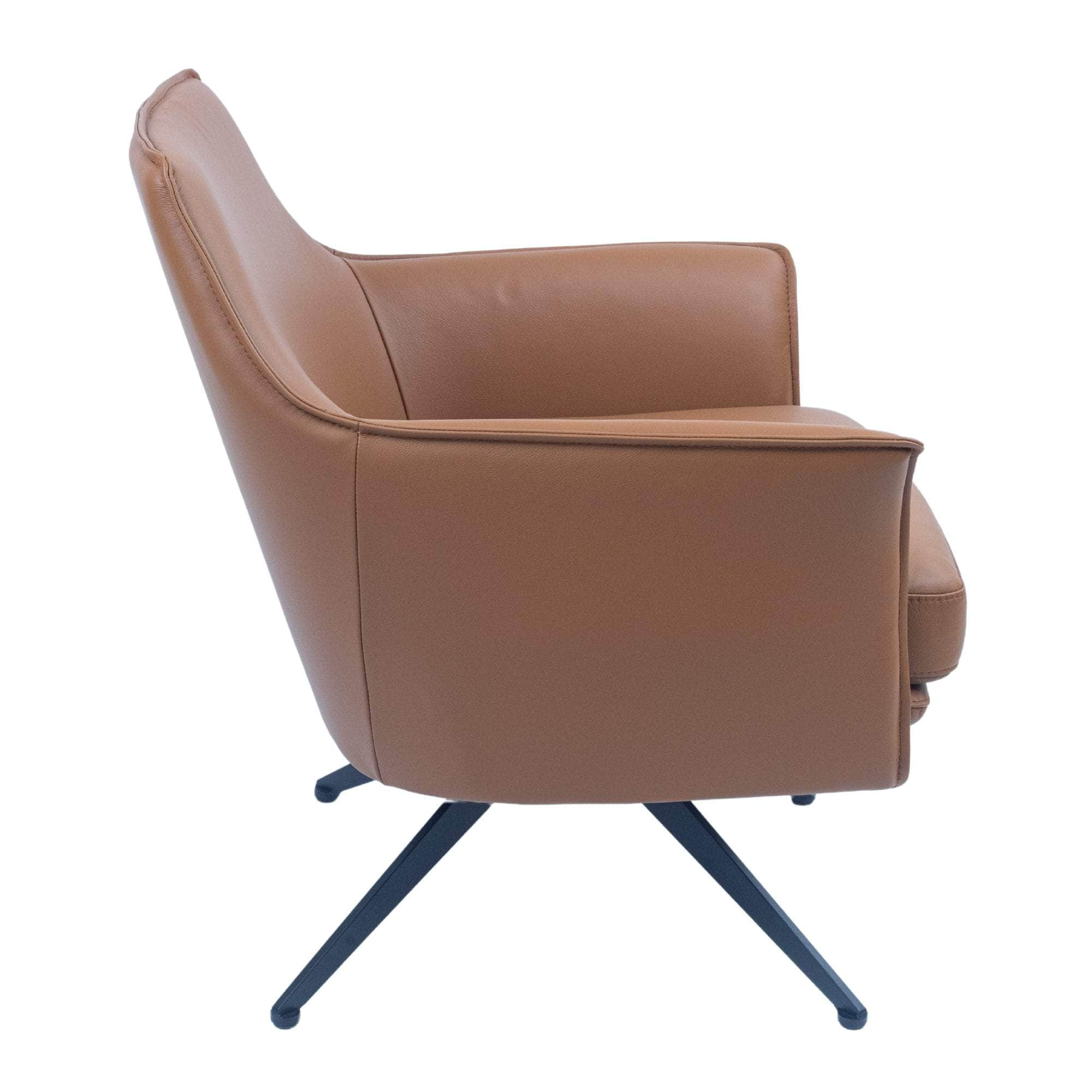 Leather Swivel Occasional Chair Lounge Seat - Brown/Beige