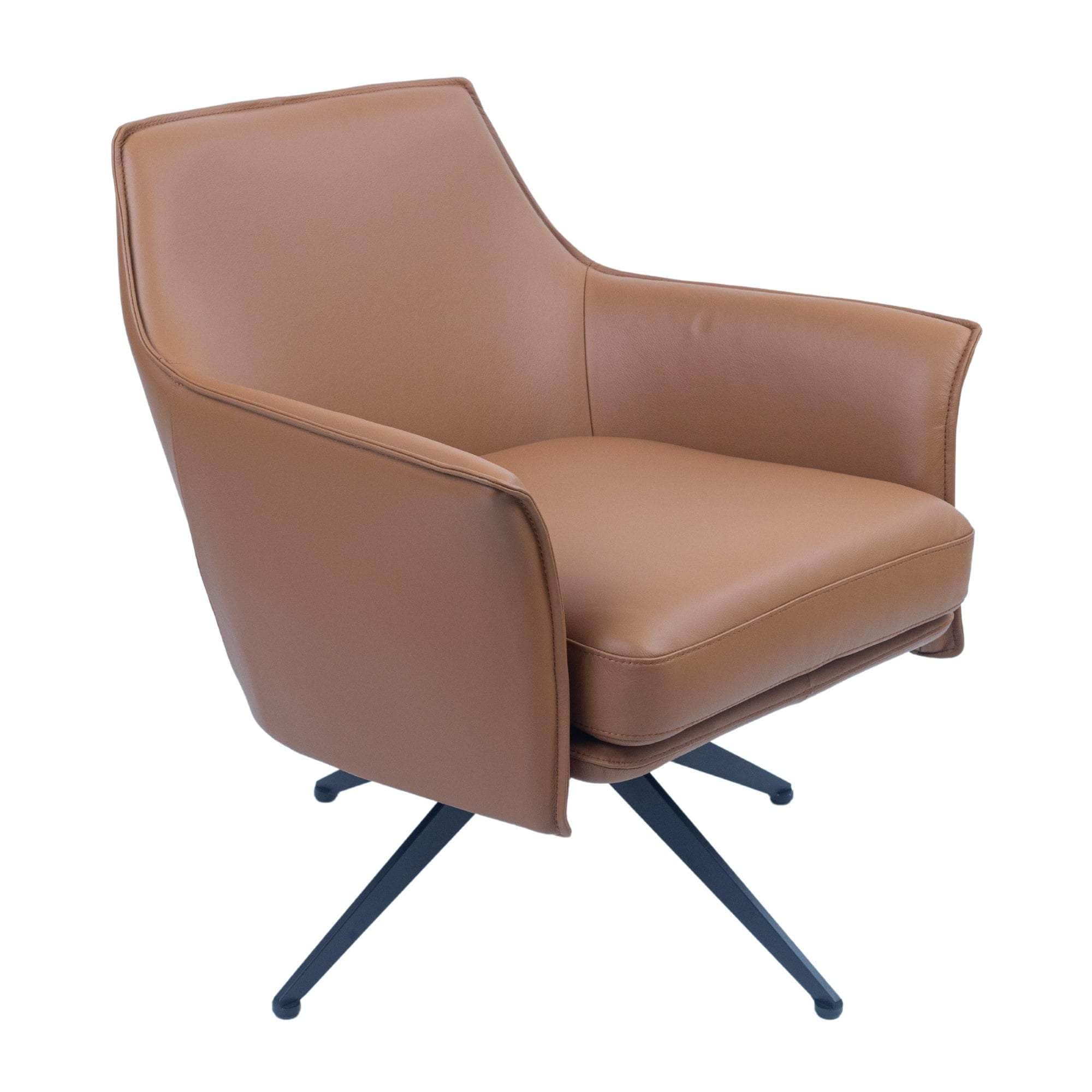 Leather Swivel Occasional Chair Lounge Seat - Brown/Beige