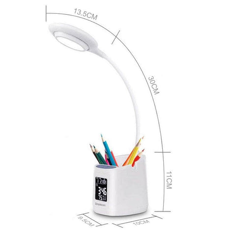 Led Desk Lamp With Pen Holder And Digital Clock Rechargeable