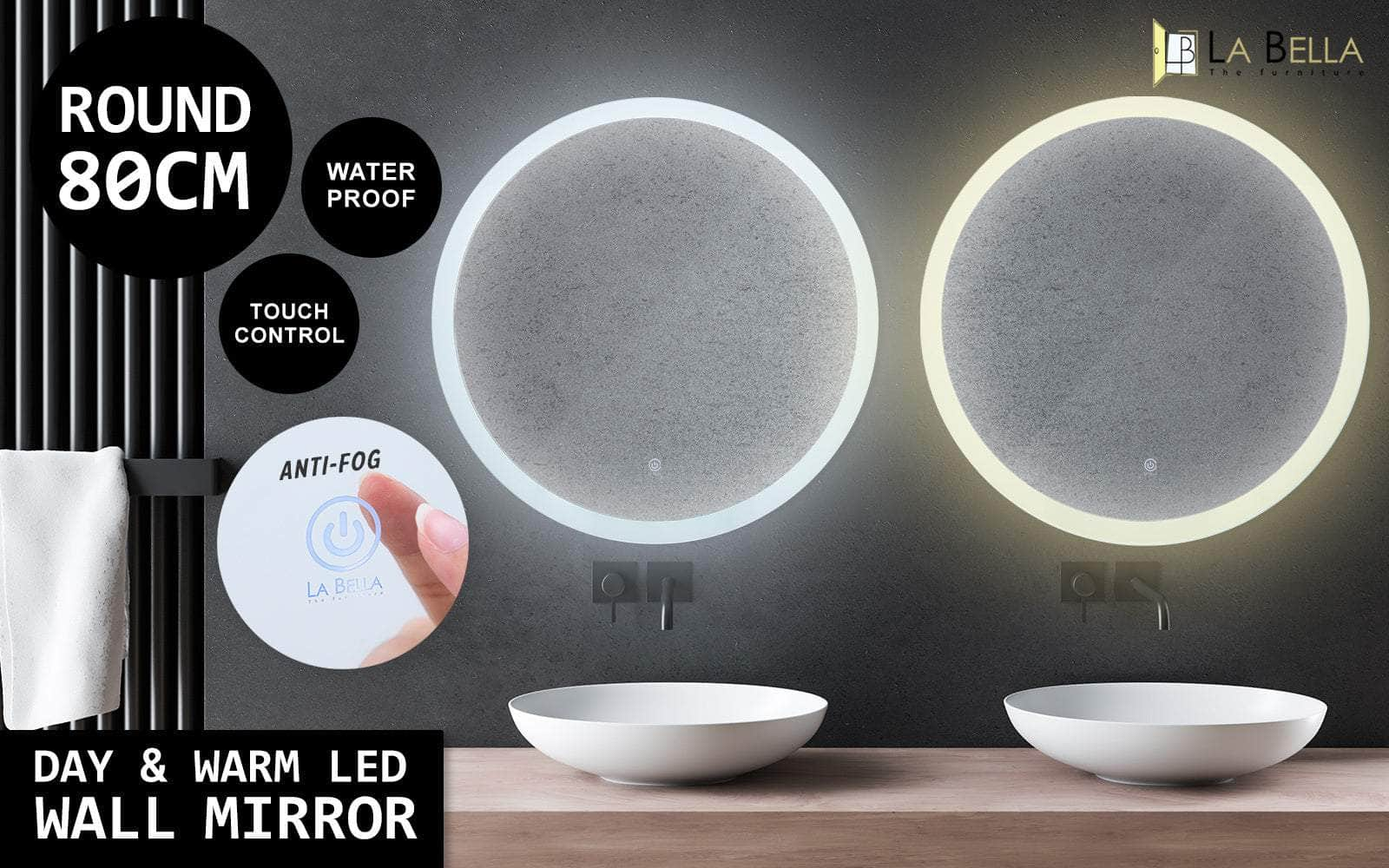 LED Wall Mirror Round Anti-Fog Bathroom 80cm