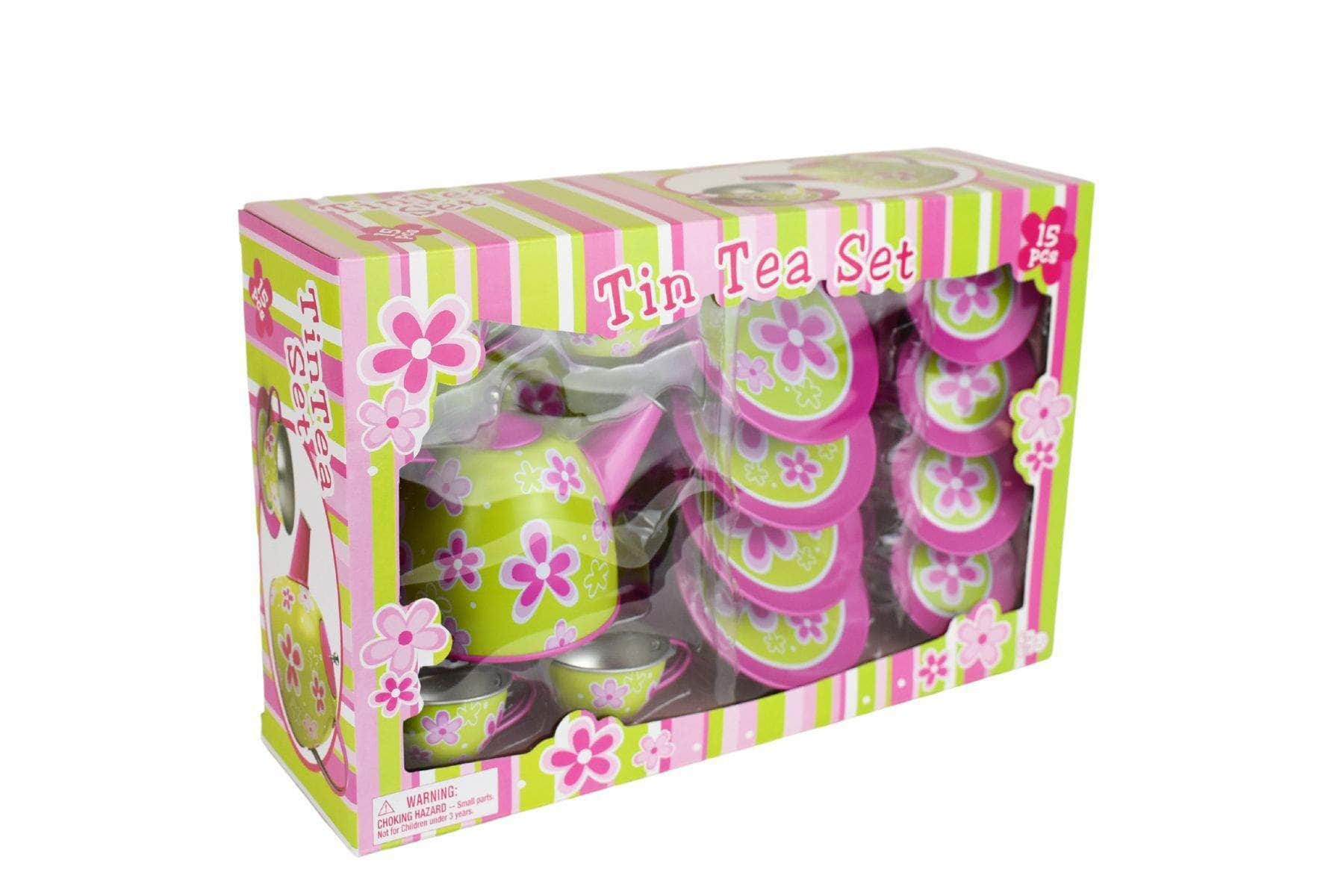 Lime Daisy Flower Tin Tea Set 15Pcs