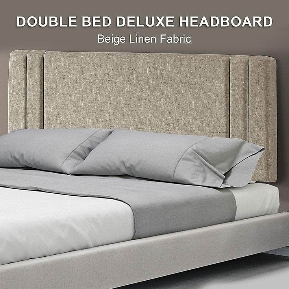 Linen Fabric Double Bed Deluxe Headboard Bedhead - beige