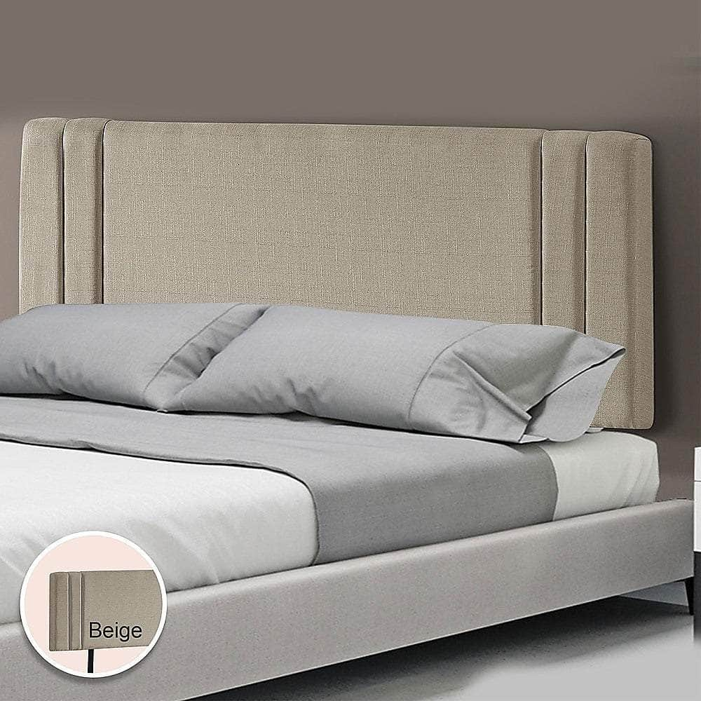 Linen Fabric Double Bed Deluxe Headboard Bedhead - beige