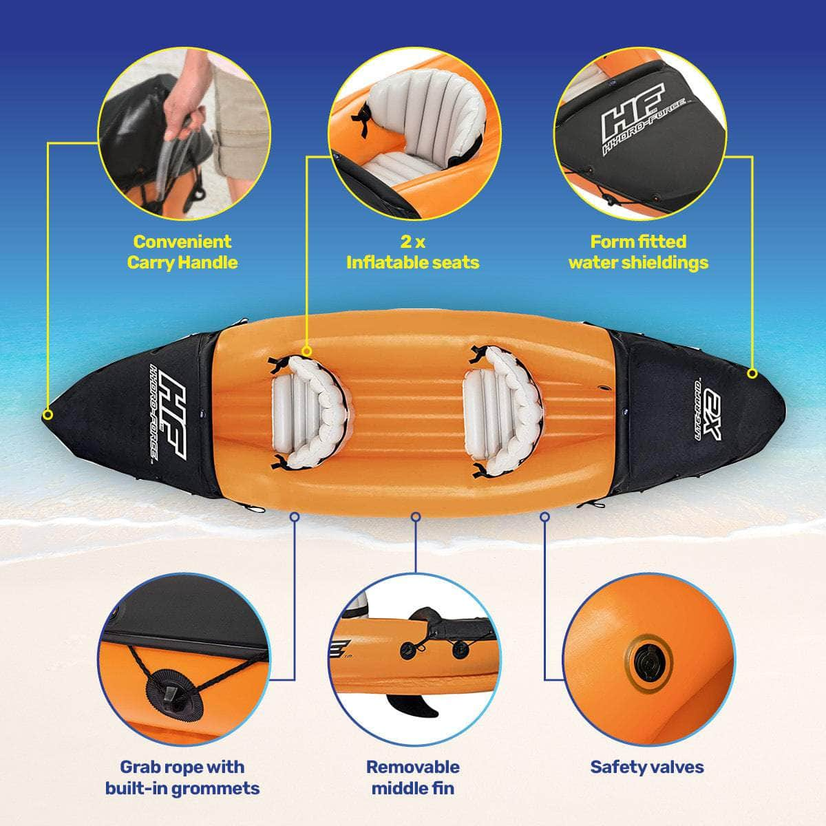 Lite-Rapid 2 Person Kayak Oars Hand Pump Fins Inflatable