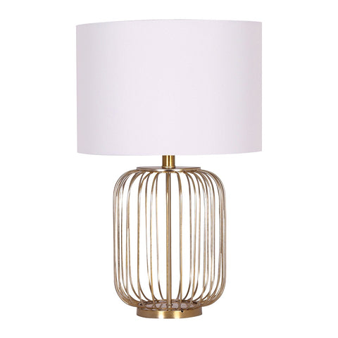 Rose Gold Table Lamp with Linen Drum Shade