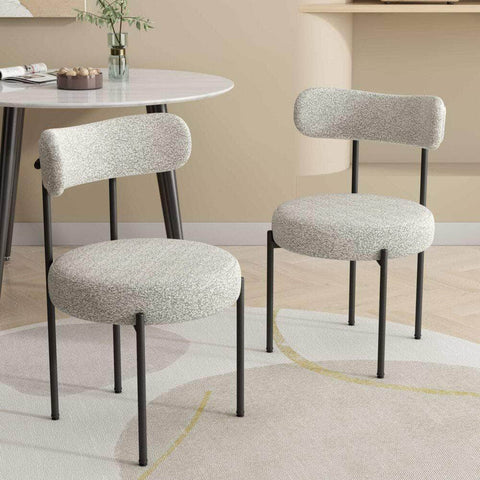 Luxe Boucle Elsa Dining Chairs White Quartz Cushion